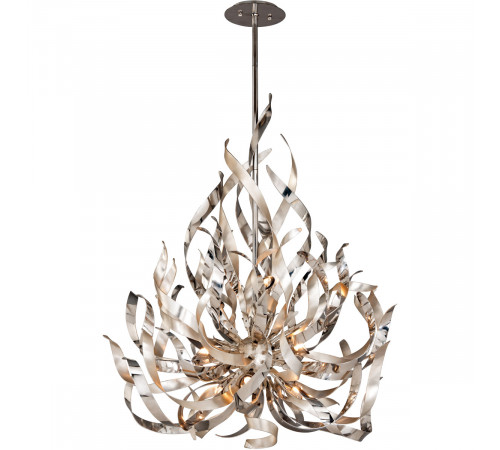 Graffiti 9 Light 34 inch Silver Leaf and Polished Stainless Pendant Ceiling Light