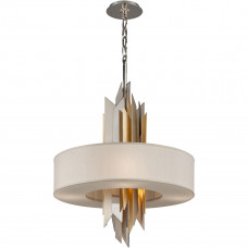 Modernist 6 Light 28 inch Polished Stainless with Silver and Gold Leaf Pendant Ceiling Light