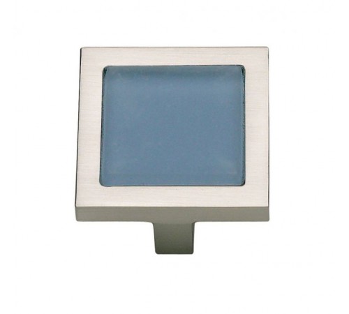 Spa Blue Square Knob 1 3/8 Inch Brushed Nickel