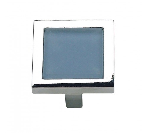 Spa Blue Square Knob 1 3/8 Inch Polished Chrome
