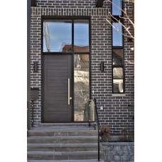 Solid modern door with transom and sidelight