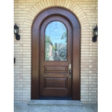 3 panel door with rounf shape and glass