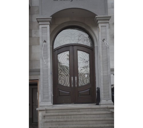 Double door 2 panel with curved design and transom